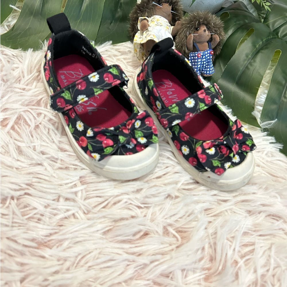 Blowfish Malibu Kids Verona Black Red Floral Cherry Bow Mary Jane Flats Baby 5 - Picture 3 of 10